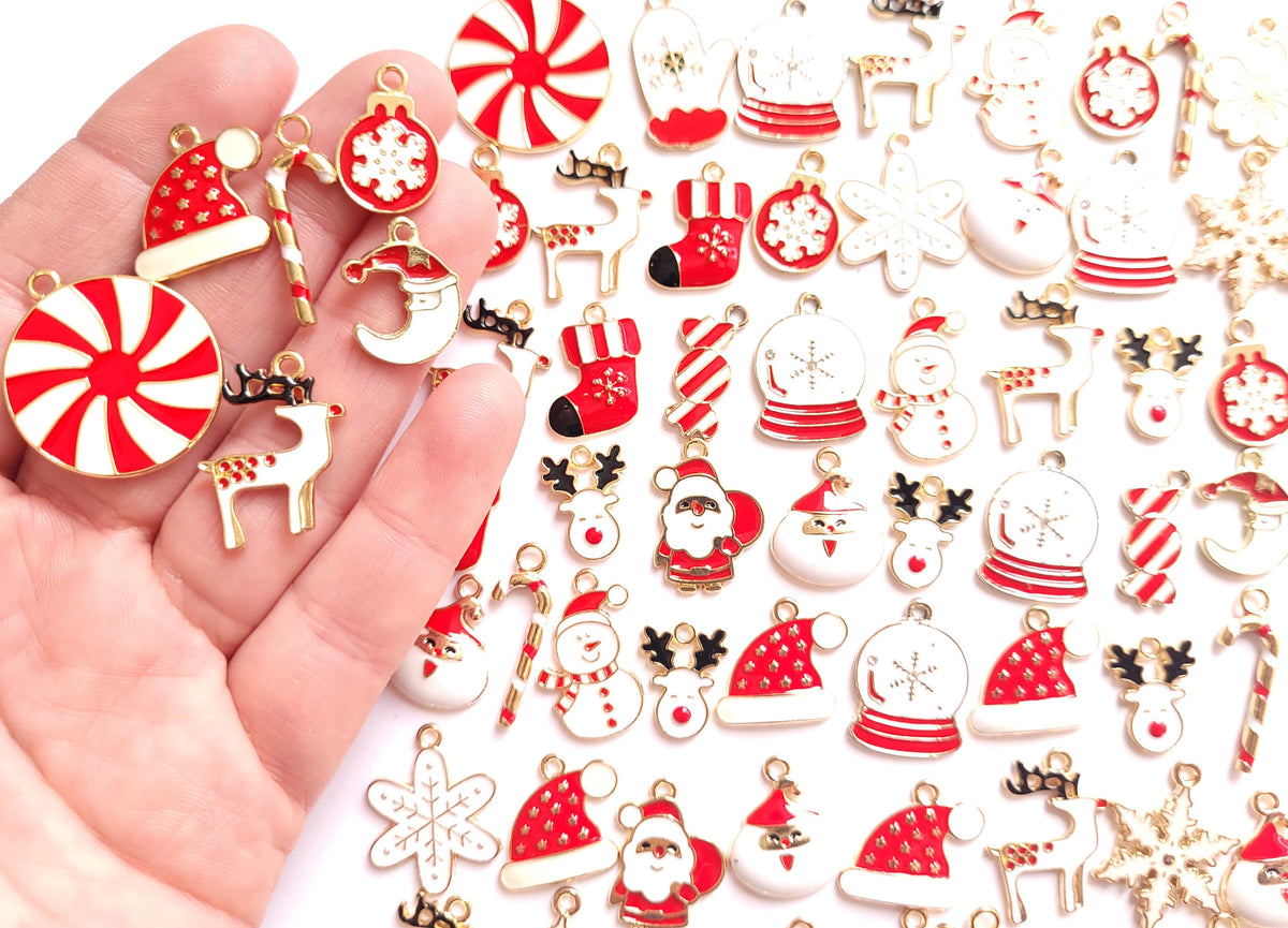Red & White Christmas sweet Charm Mix - enamel craft charms