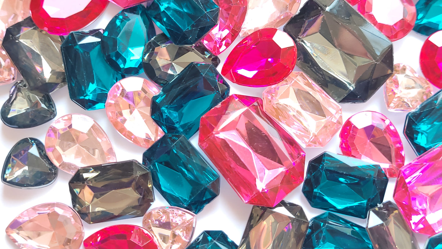 Faceted Bling Cabochon Mix - Teal & Pinks