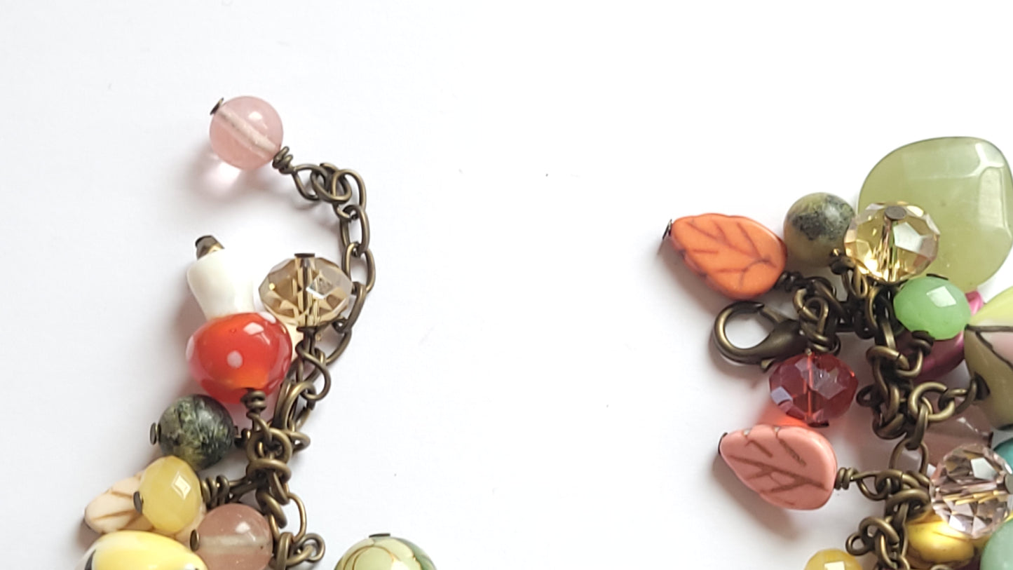 Antique Bronze Loaded Gemstone Charm Bracelet - Owls, Hearts & Everything Inbetween