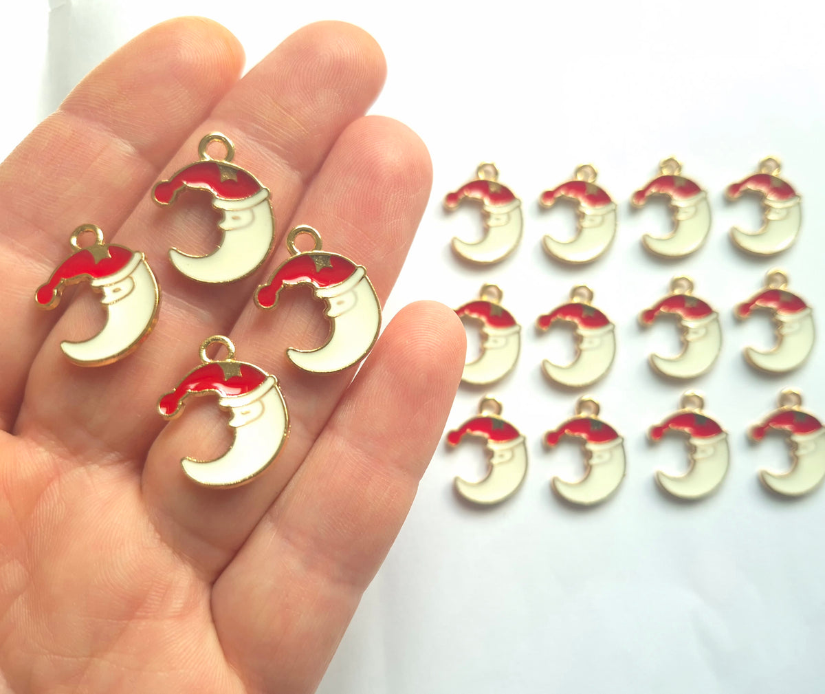 Christmas santa moon charm - enamel jewellery charm - christmas charm