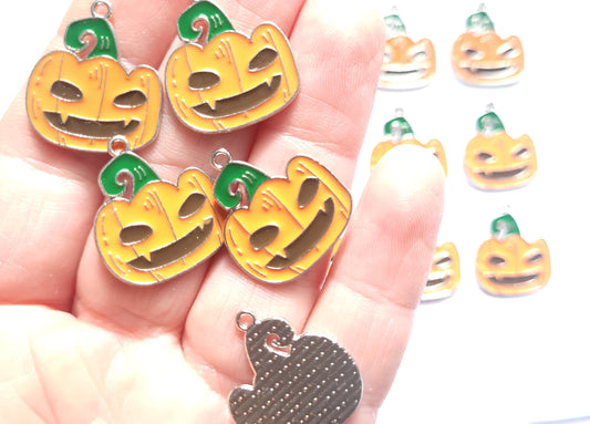 Pumpkin Charm - silver tone - Enamel halloween charm