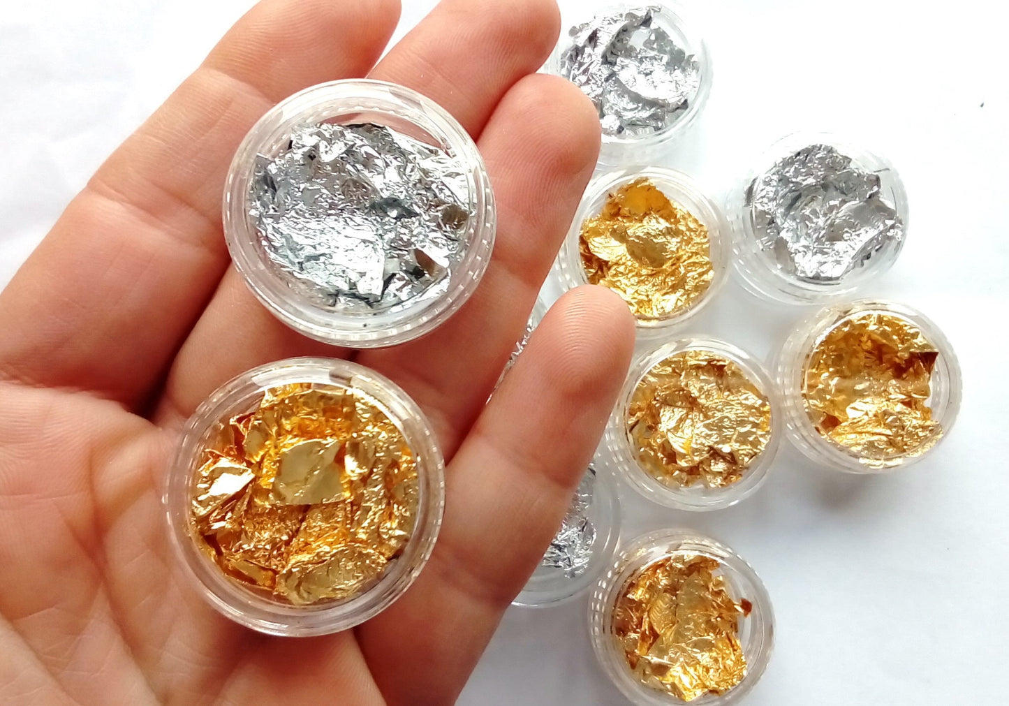 Pot of gold leaf - for UV epoxy resin and more - mold creations - kawaii craft supplies, gold foil and silver foil, silver leaf