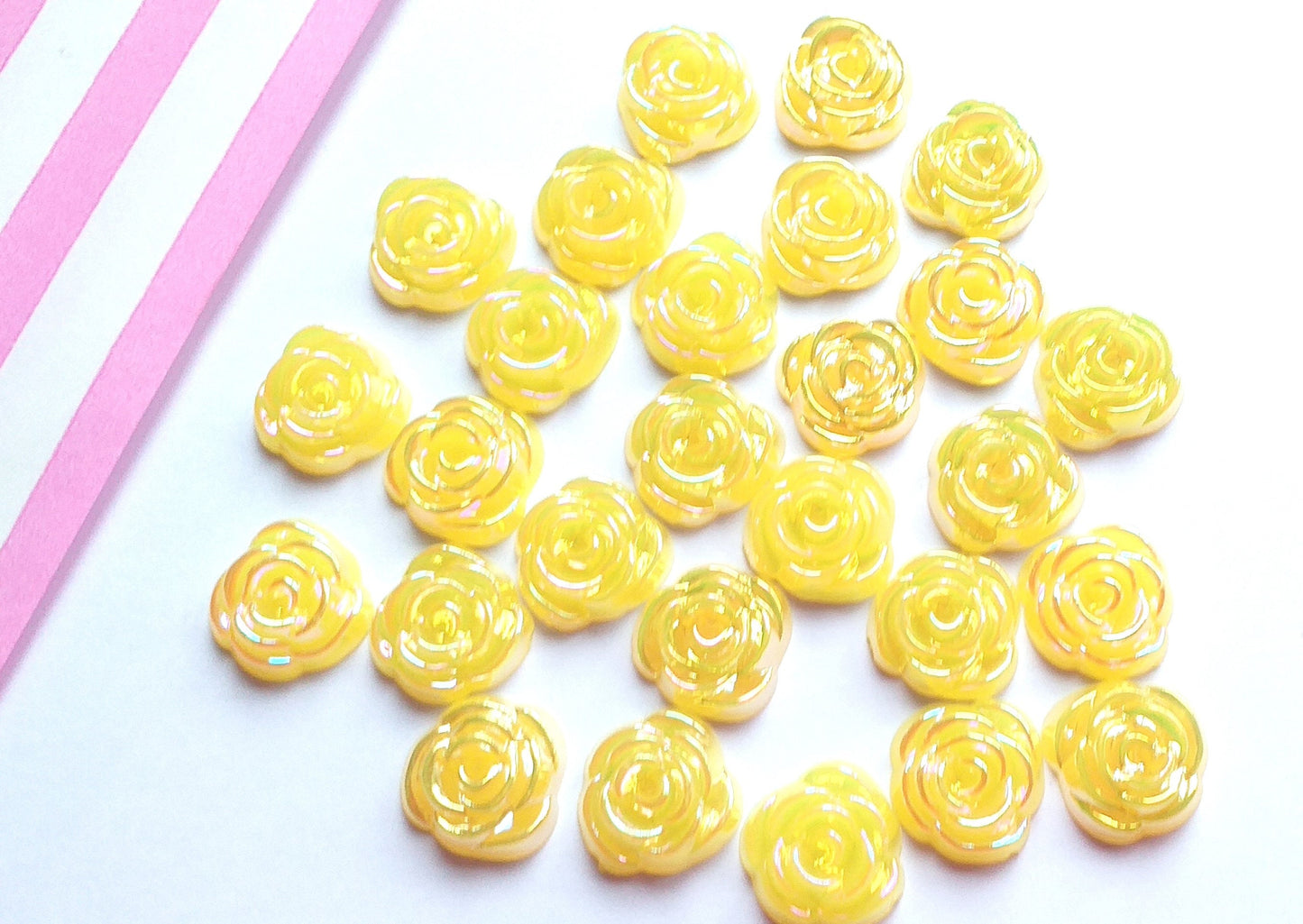 20/50pcs - 15mm YELLOW AB rose cabochons, flower cabs, decoden craft supplies,