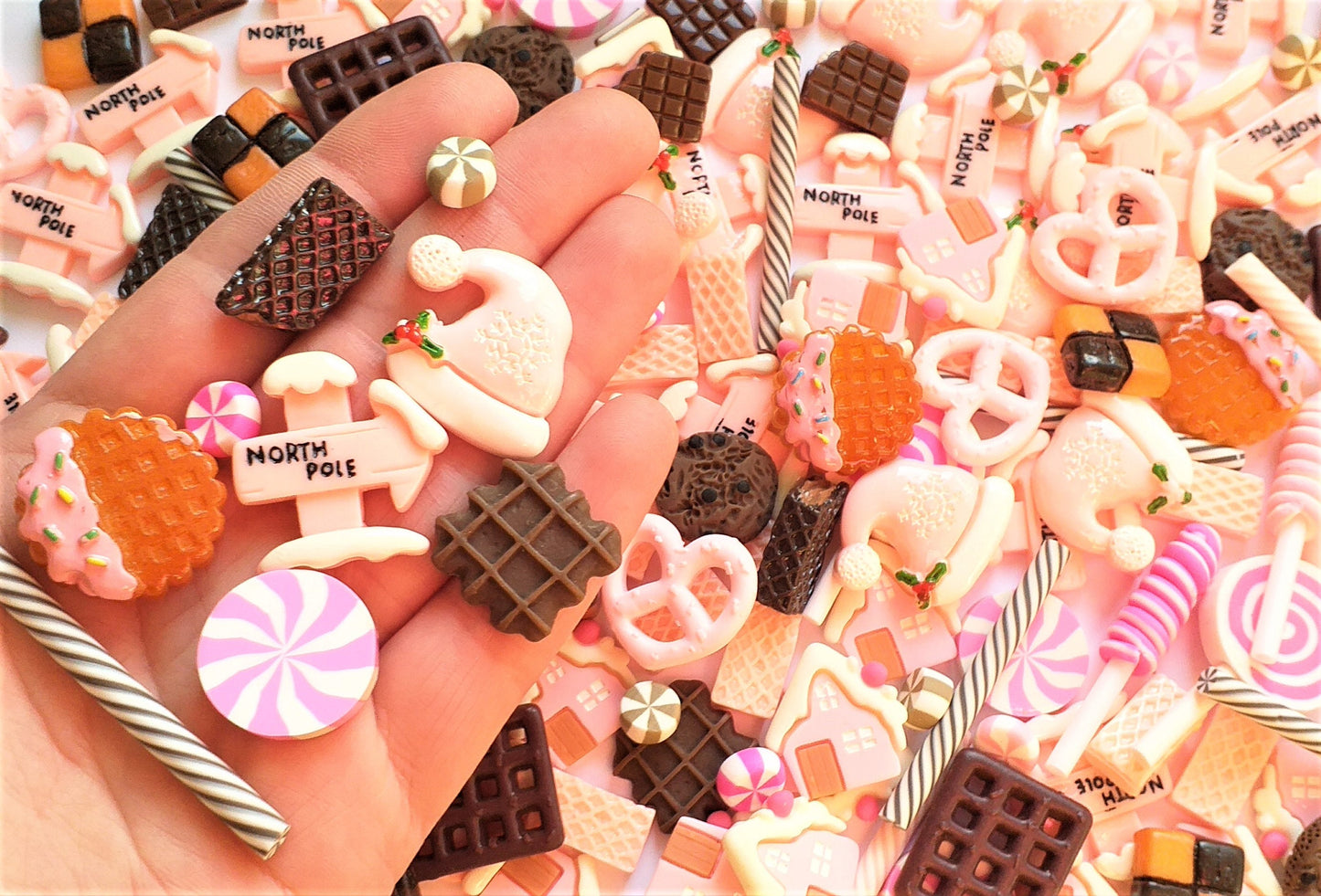 Pink Christmas cookie set, decoden kawaii craft supplies,