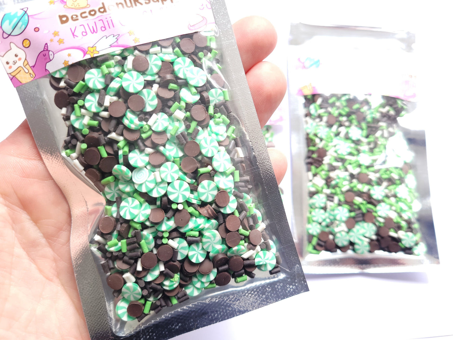 25g mint choc chip sprinkles , mint FAKE sprinkles, clay sprinkle cabochons, funfetti, resin slime supplies
