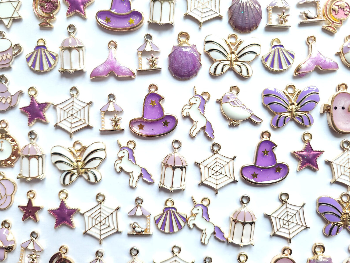 Purple enamel charms - jewellery making charms - Spider charms , Halloween