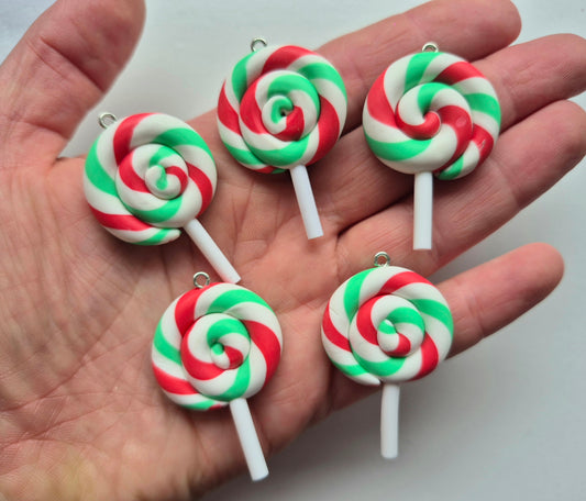 Lollipop charm - Jewellery Making - Fake candy - Green & Red