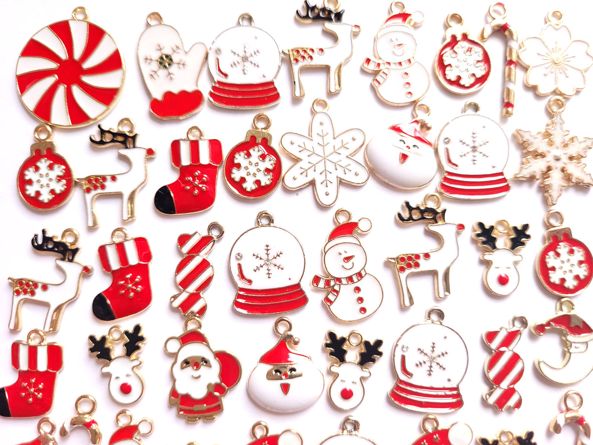 Red & White Christmas sweet Charm Mix - enamel craft charms
