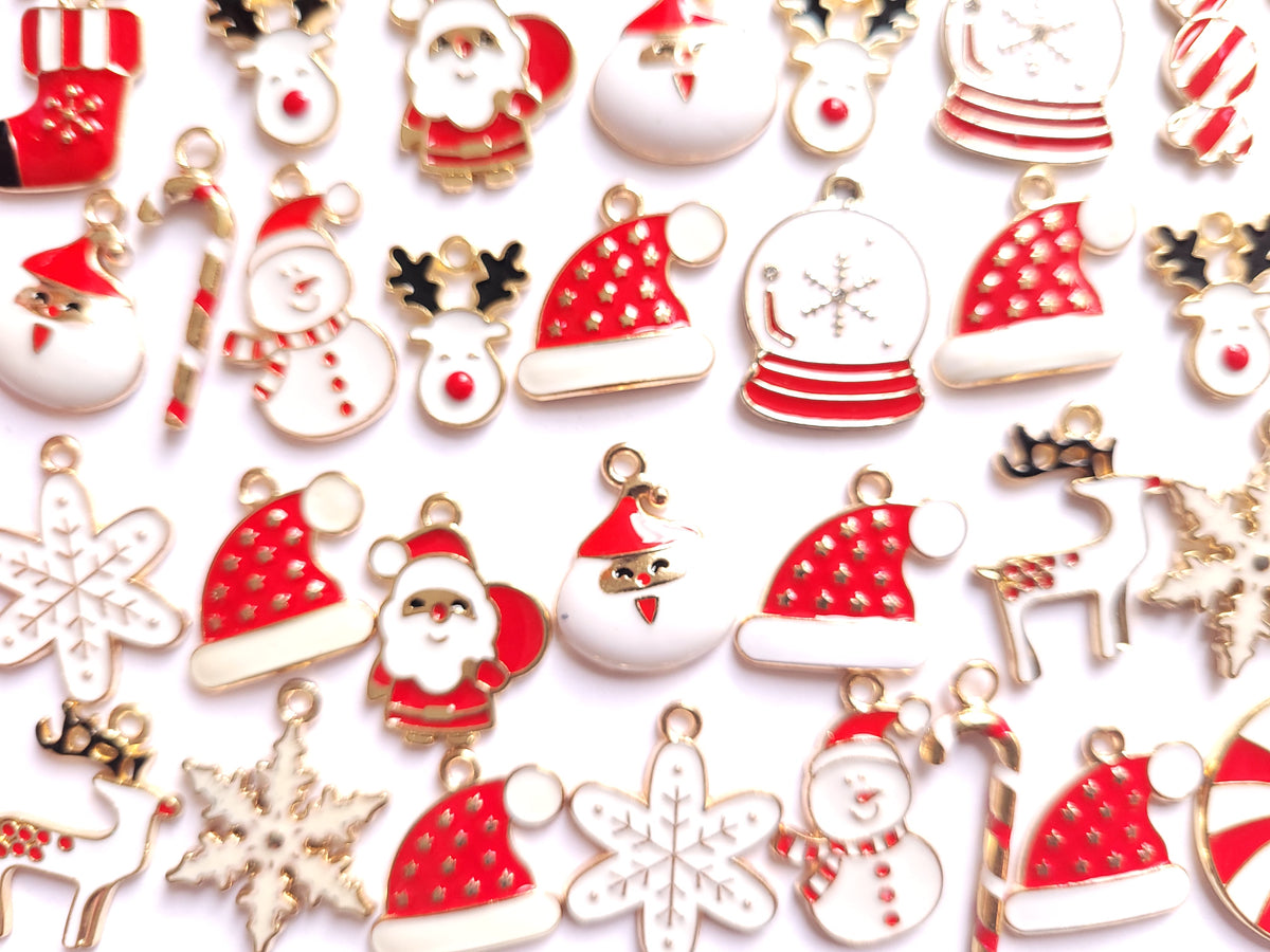 Red & White Christmas sweet Charm Mix - enamel craft charms