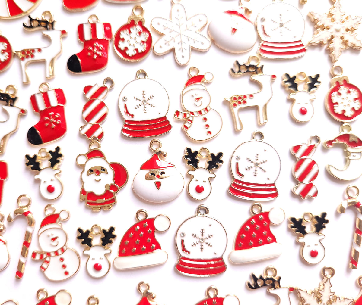 Red & White Christmas sweet Charm Mix - enamel craft charms