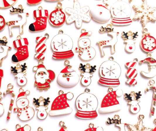 Red & White Christmas sweet Charm Mix - enamel craft charms
