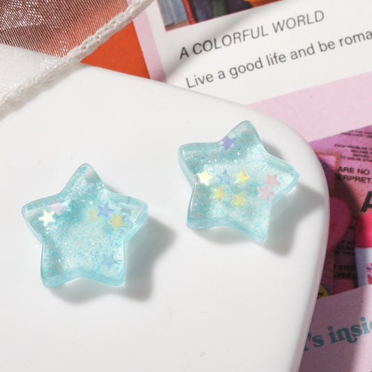 Blue Stars - glitter star cabochons - 5 / 10 pieces