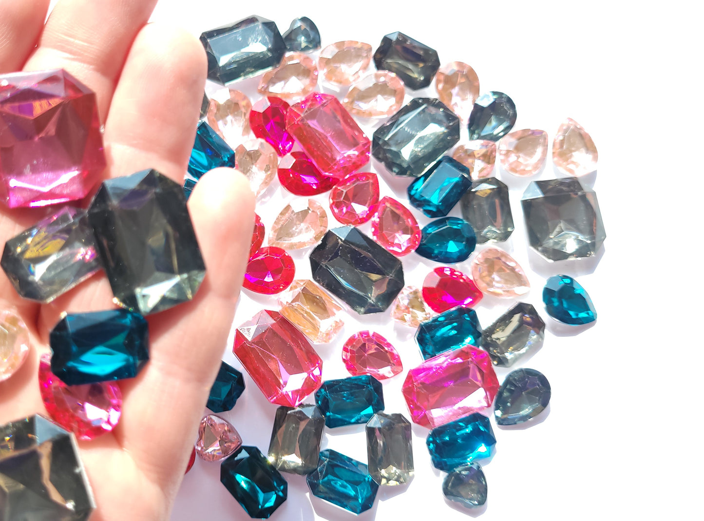 Faceted Bling Cabochon Mix - Teal & Pinks