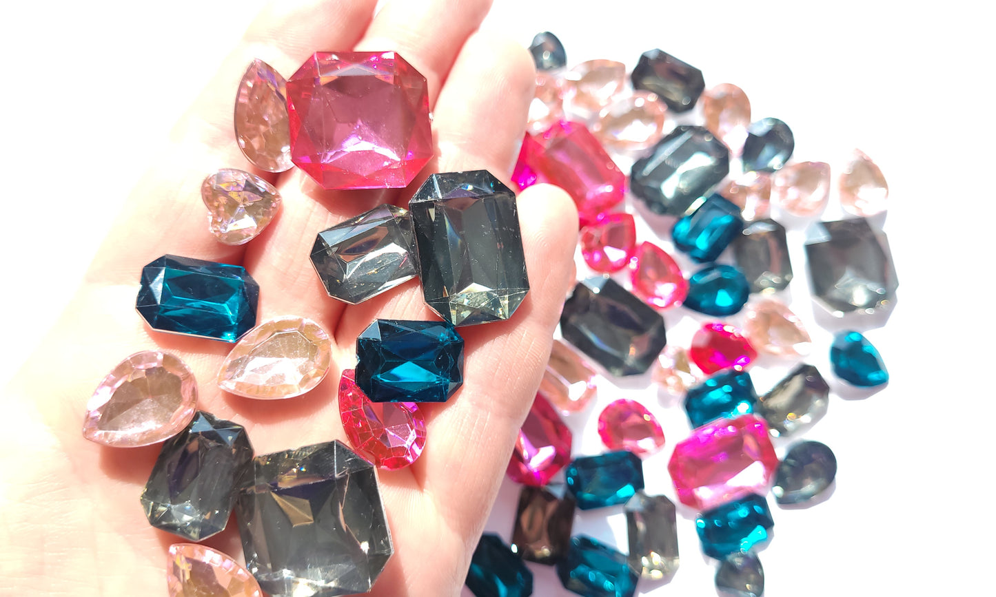 Faceted Bling Cabochon Mix - Teal & Pinks
