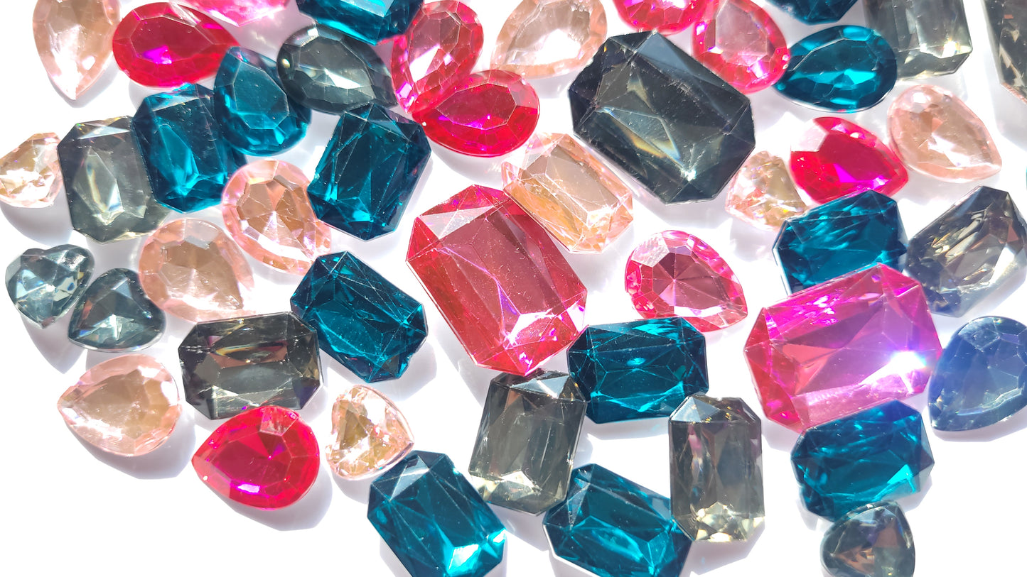 Faceted Bling Cabochon Mix - Teal & Pinks
