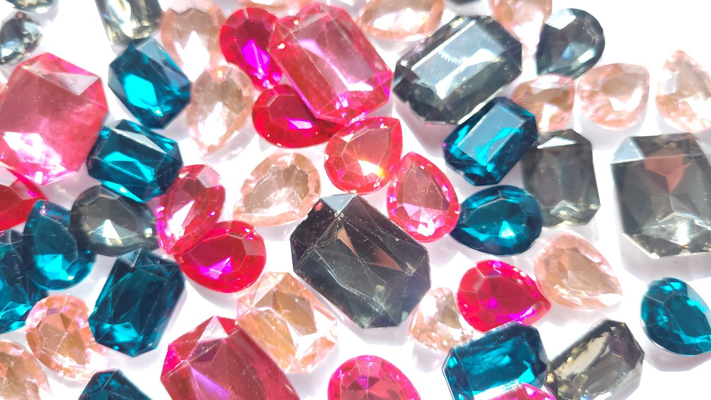 Faceted Bling Cabochon Mix - Teal & Pinks