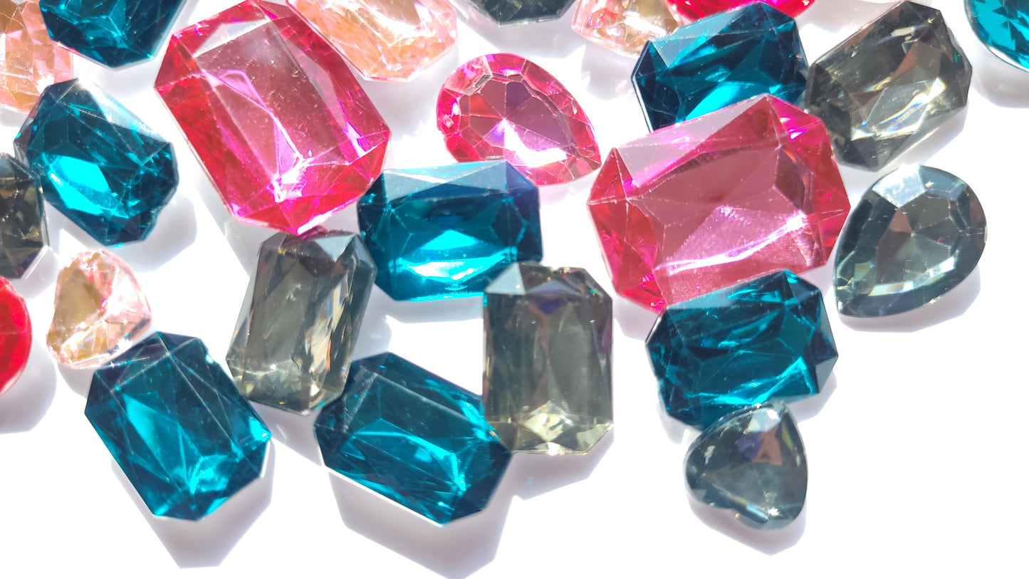 Faceted Bling Cabochon Mix - Teal & Pinks