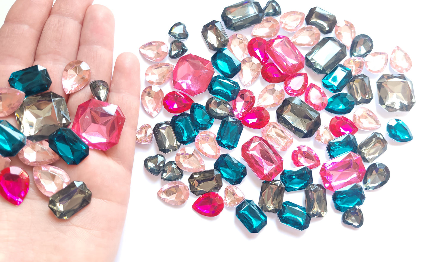 Faceted Bling Cabochon Mix - Teal & Pinks