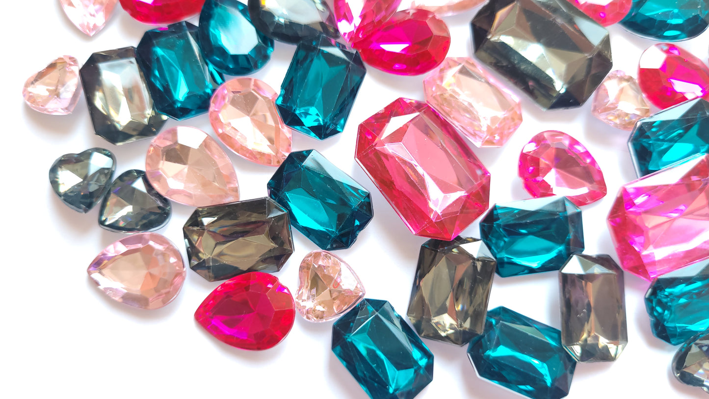 Faceted Bling Cabochon Mix - Teal & Pinks