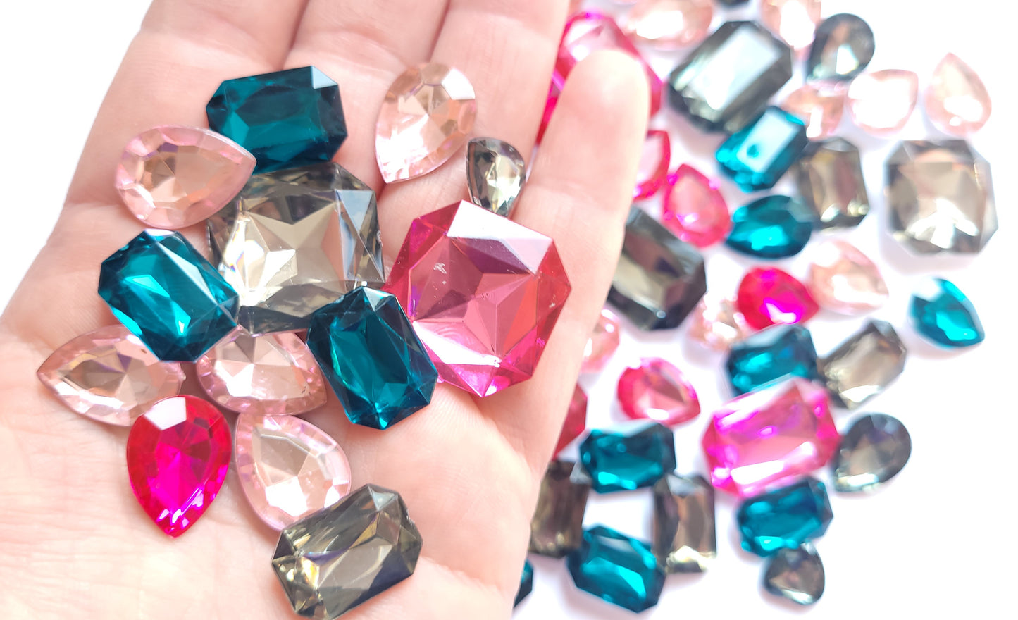 Faceted Bling Cabochon Mix - Teal & Pinks