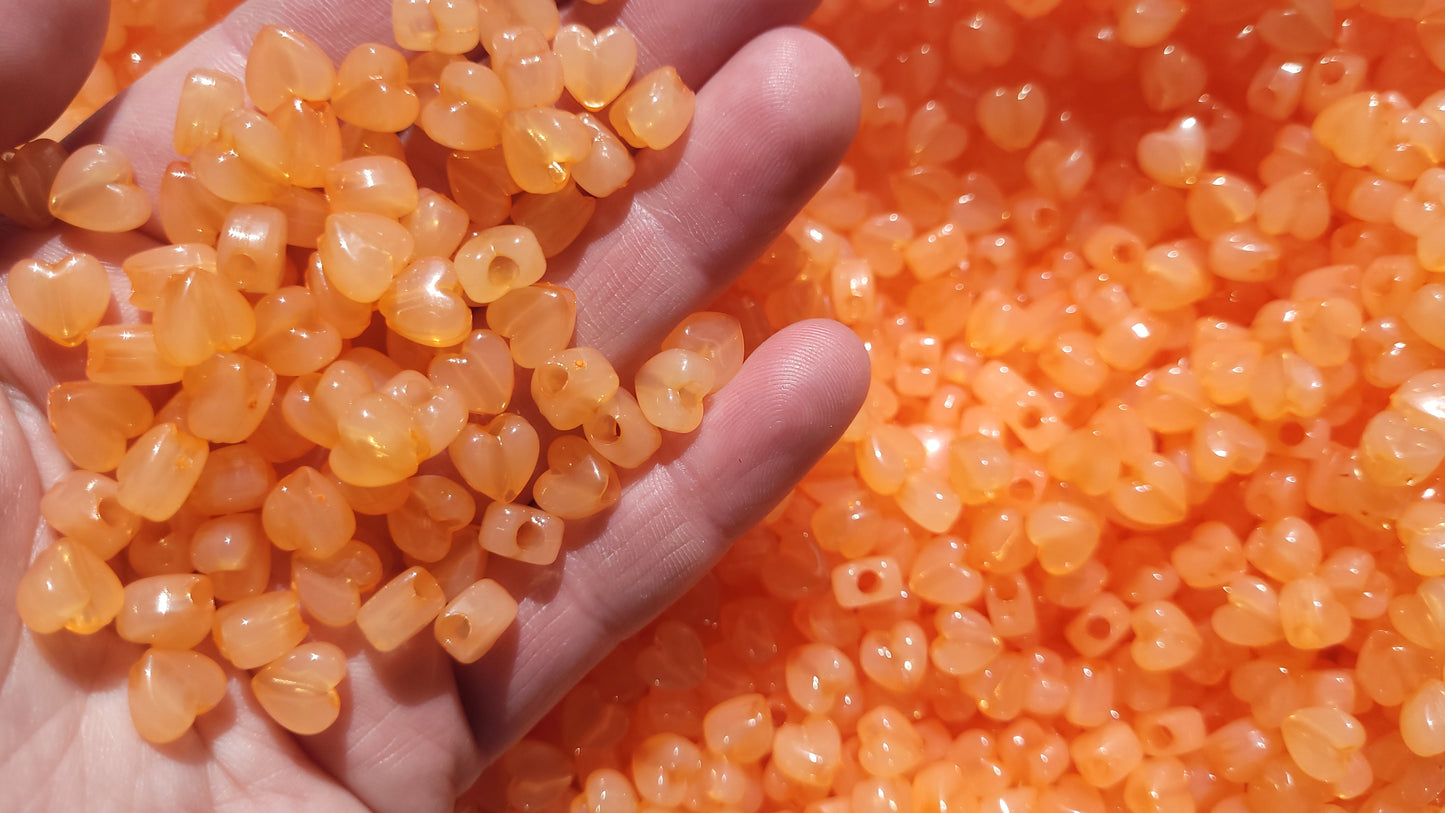 Mini Heart Beads with Large Hole - ORANGE
