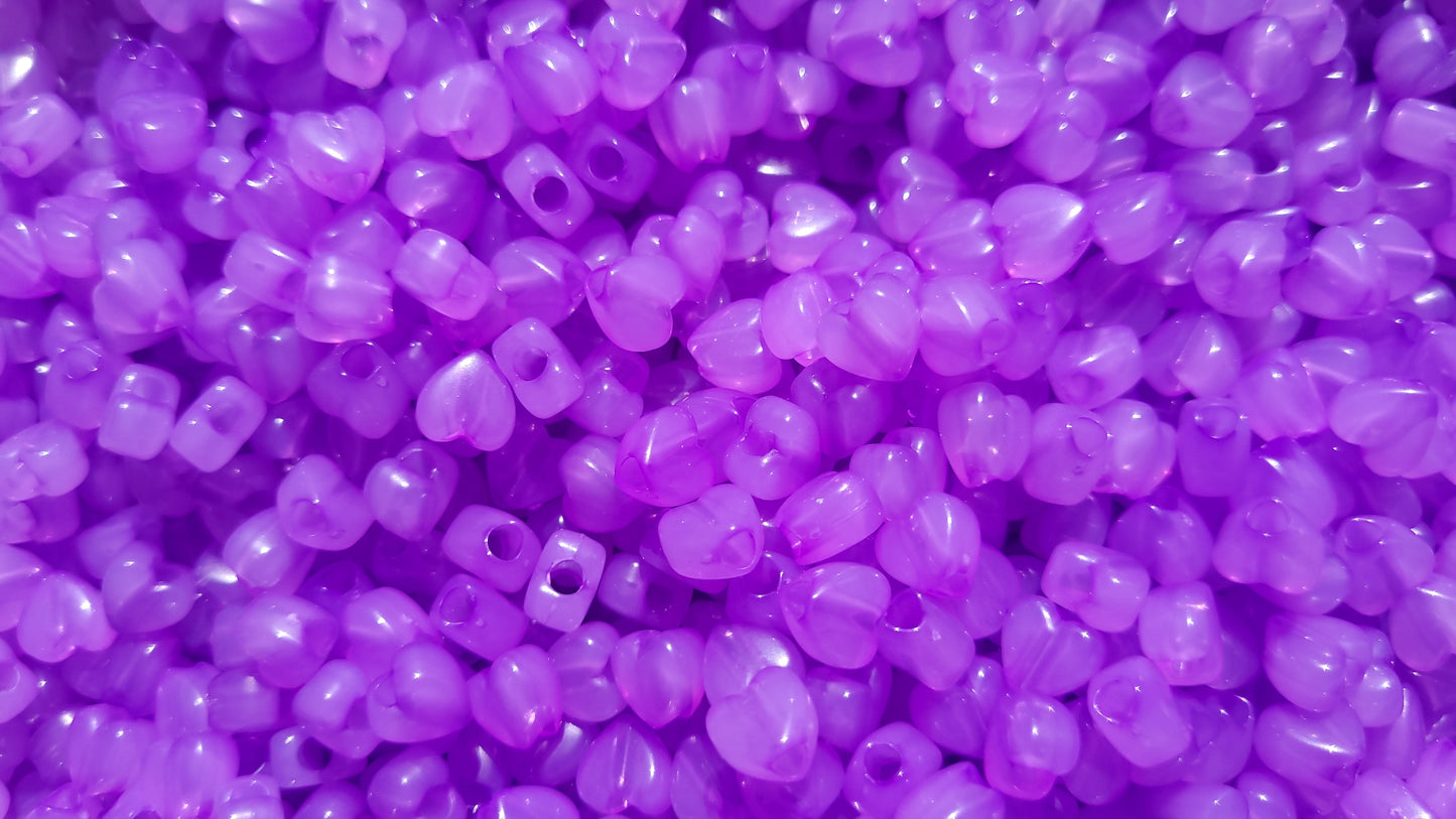 Mini Heart Beads with Large Hole - PURPLE