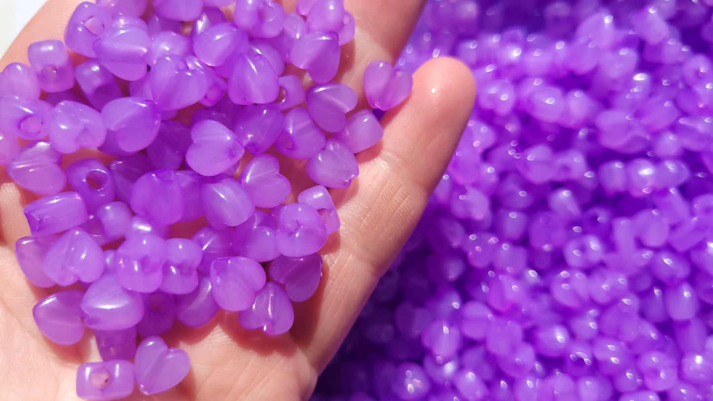 Mini Heart Beads with Large Hole - PURPLE