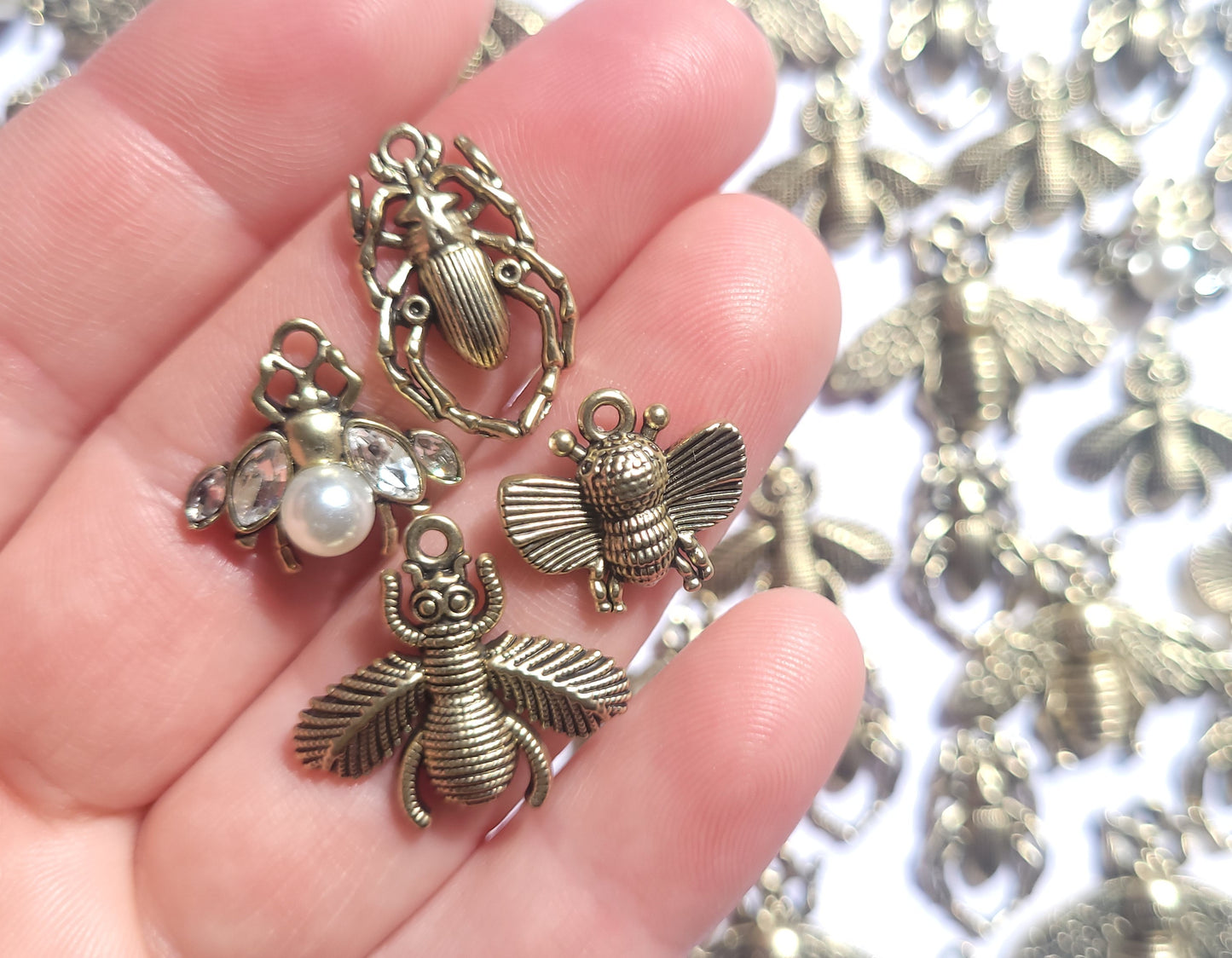 Antique Bronze bee and insect charm mix - Bling charms