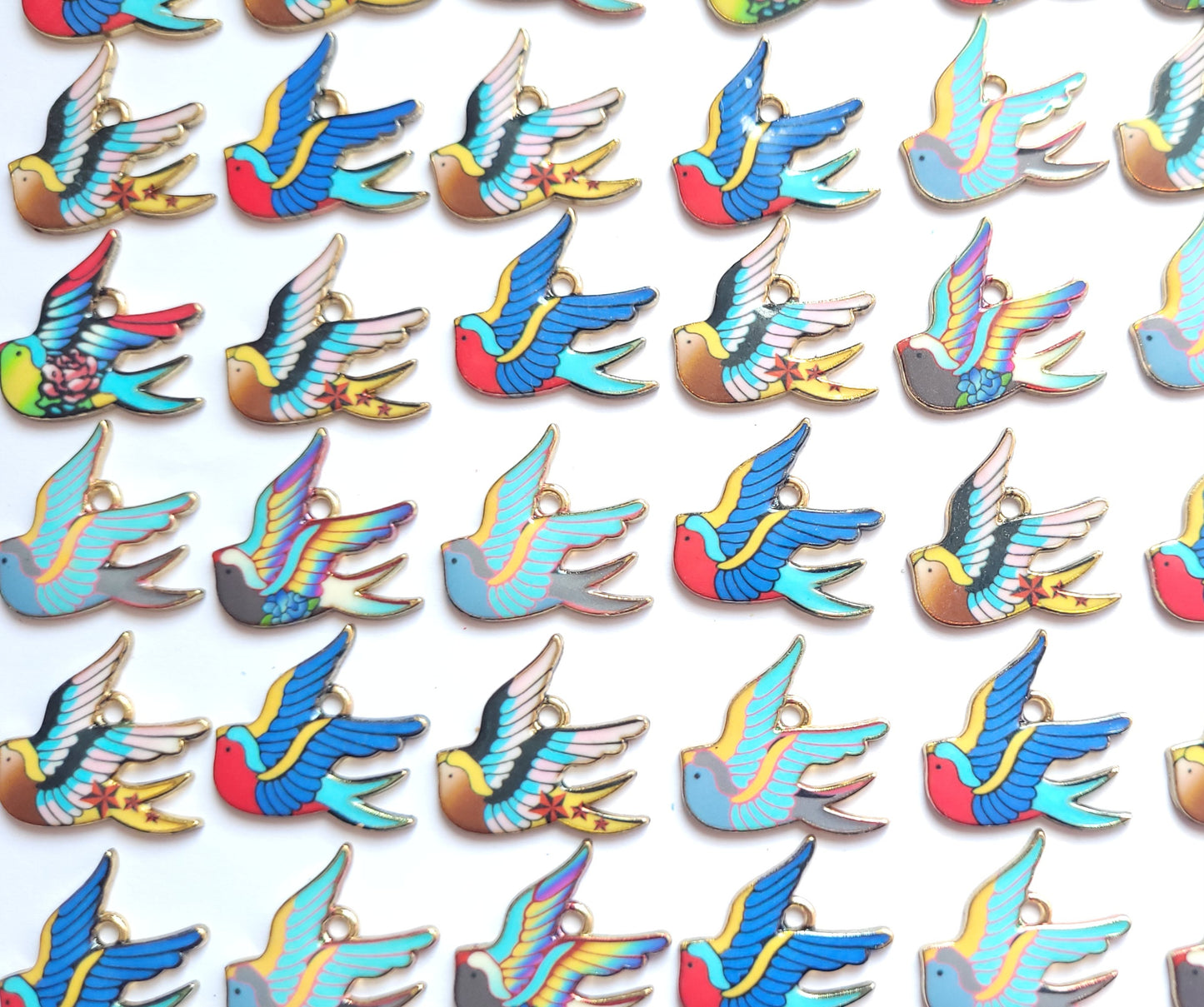 Enamel Charms - Swallow Charms - Bird charms - Choose Amount