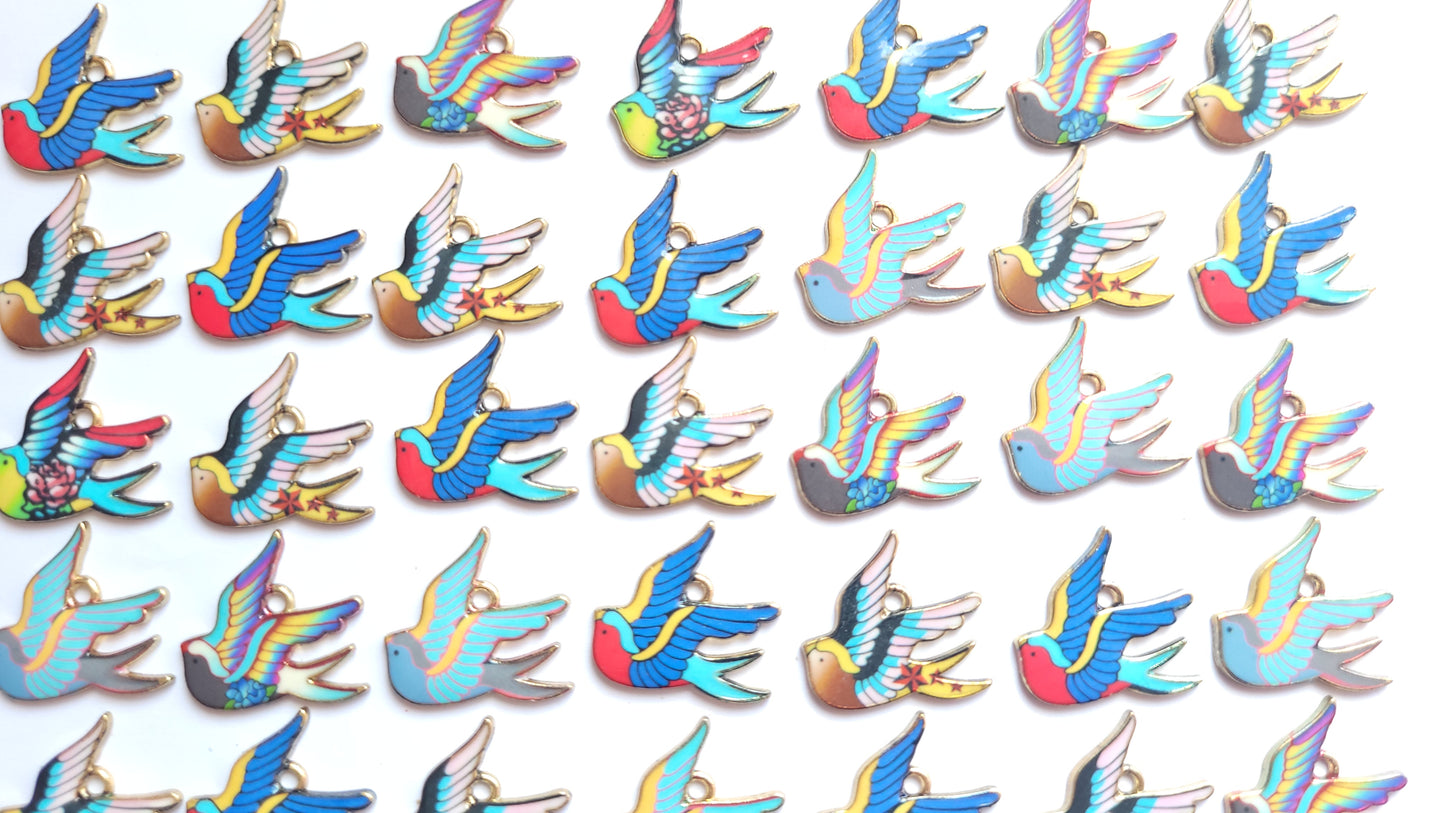 Enamel Charms - Swallow Charms - Bird charms - Choose Amount