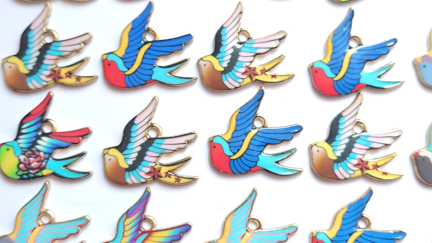 Enamel Charms - Swallow Charms - Bird charms - Choose Amount