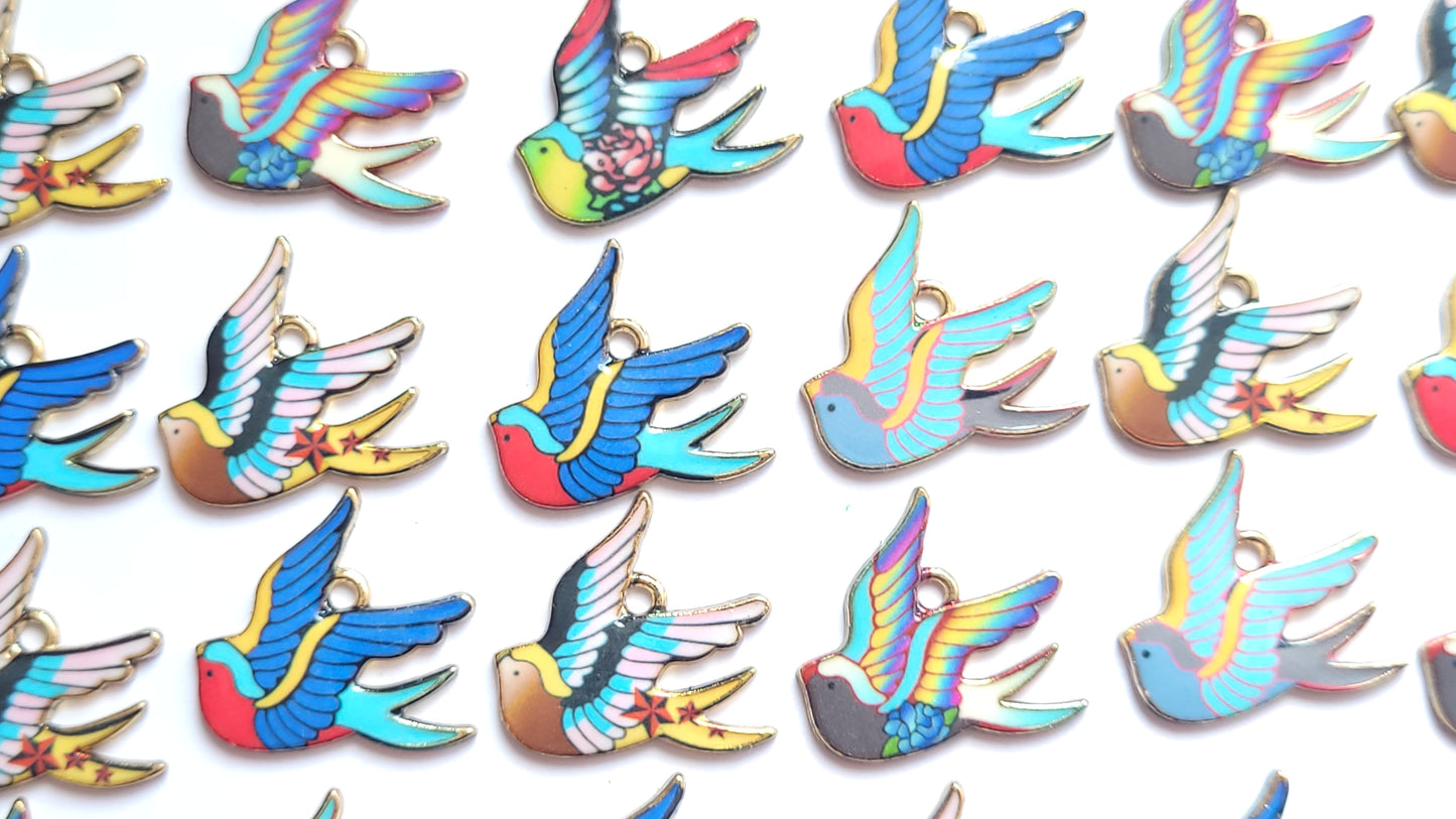 Enamel Charms - Swallow Charms - Bird charms - Choose Amount