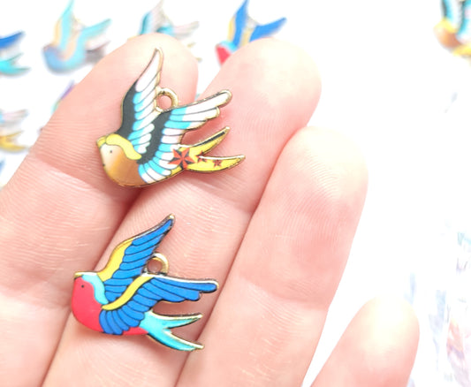 Enamel Charms - Swallow Charms - Bird charms - Choose Amount