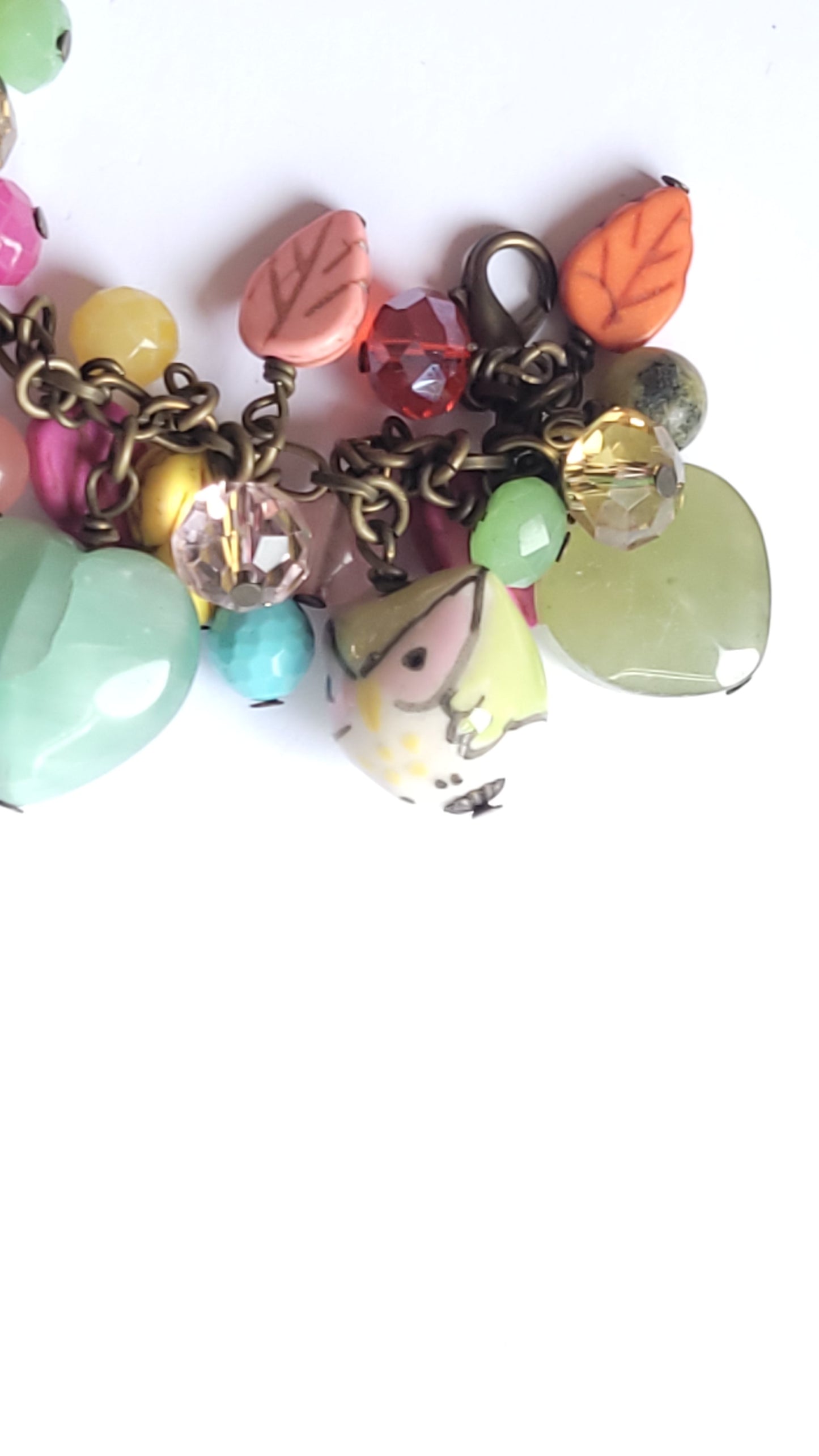 Antique Bronze Loaded Gemstone Charm Bracelet - Owls, Hearts & Everything Inbetween