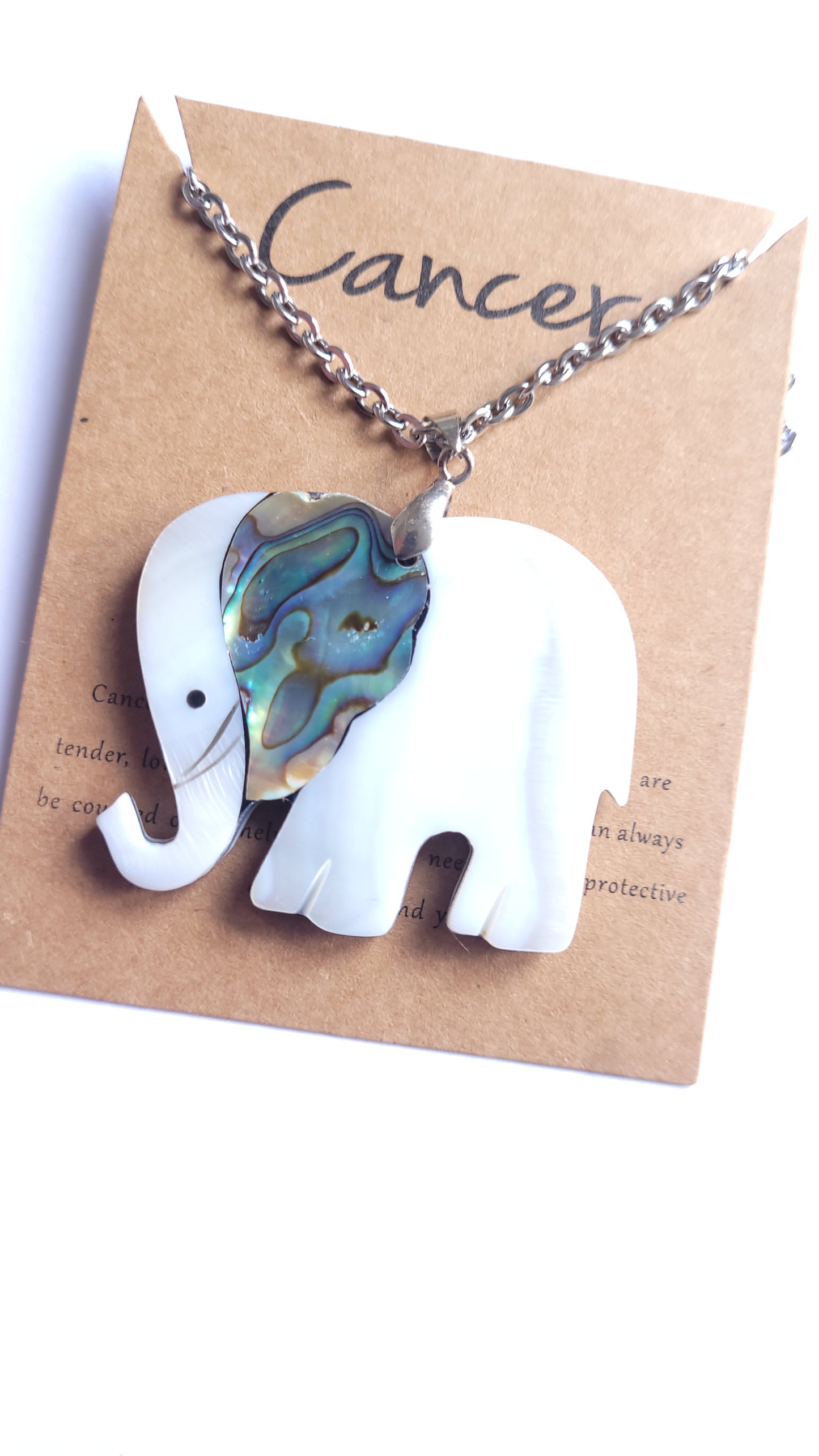Mother of Pearl Large Elephant Necklace in Silver stainless steel