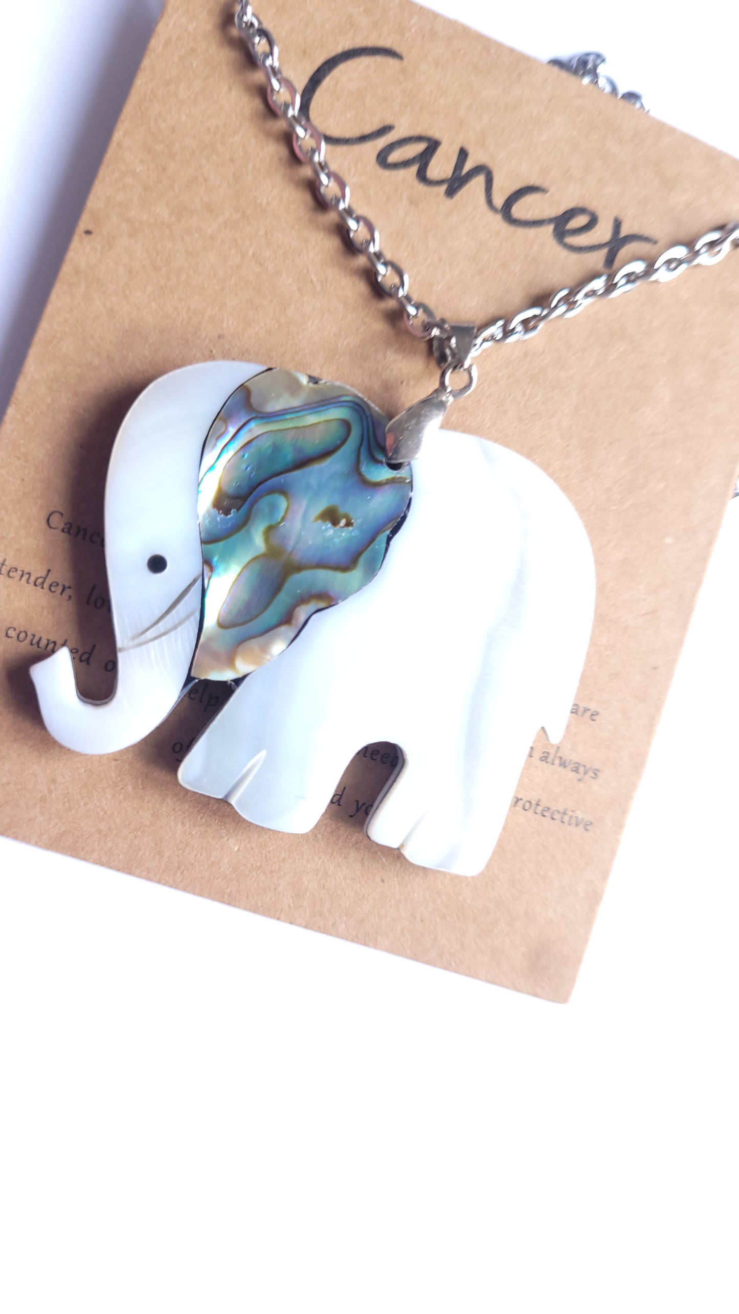 Mother of Pearl Large Elephant Necklace in Silver stainless steel