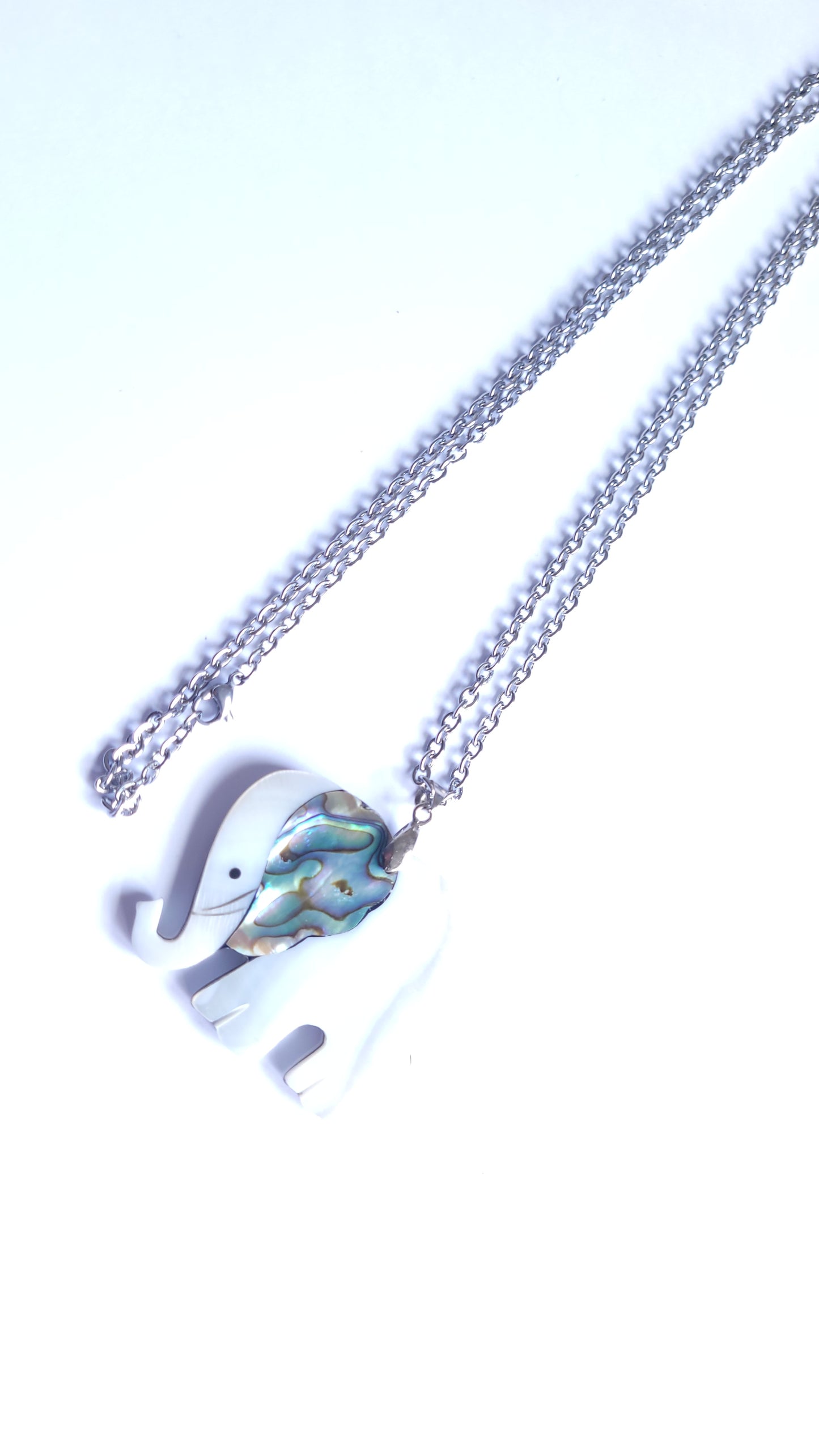 Mother of Pearl Large Elephant Necklace in Silver stainless steel