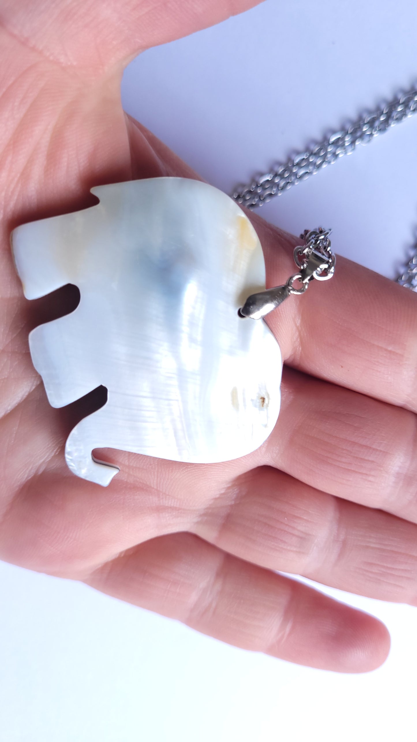 Mother of Pearl Large Elephant Necklace in Silver stainless steel