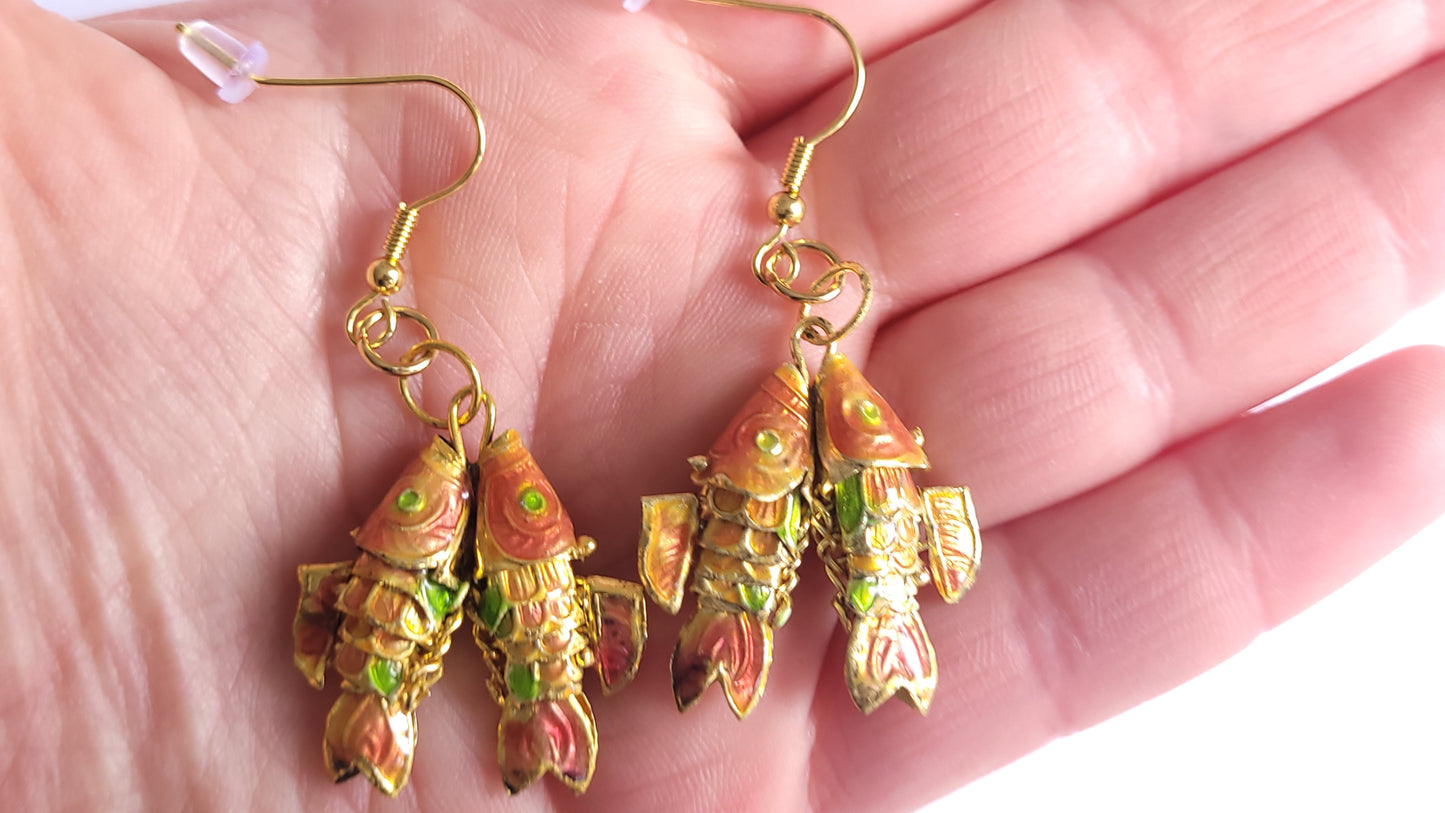 Cloisonne twin Fish earrings