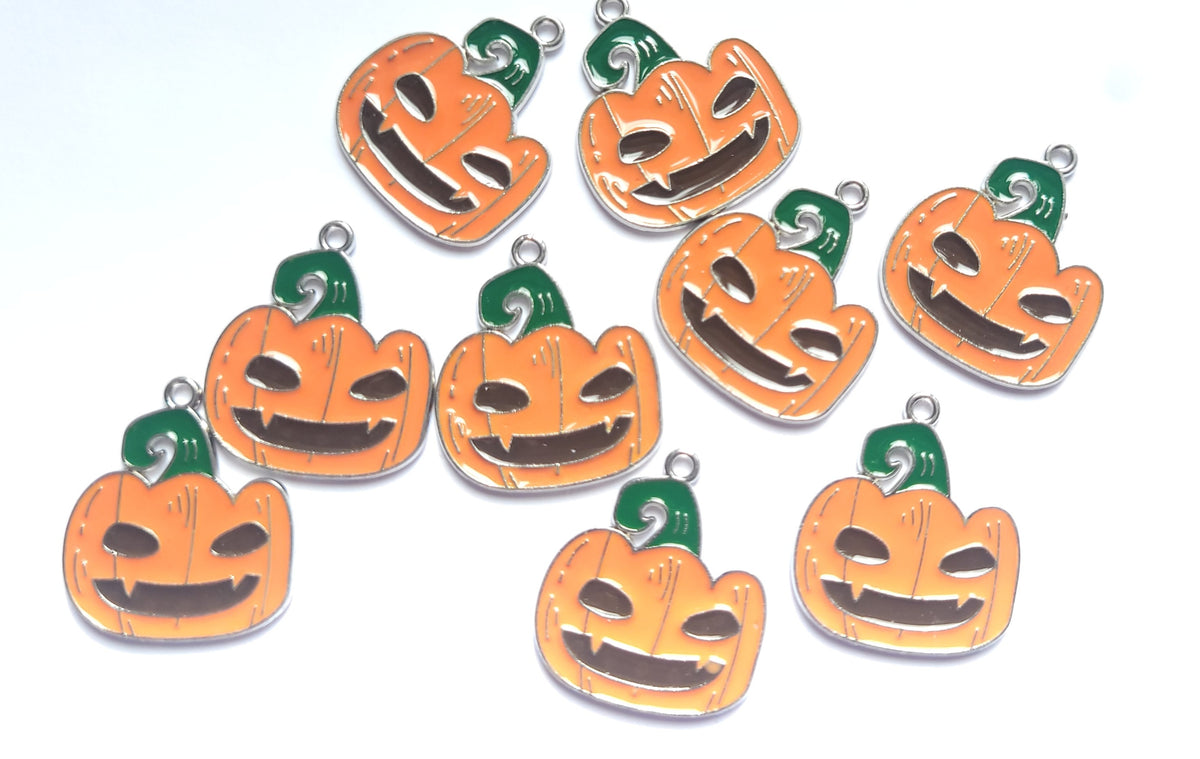 Pumpkin Charm - silver tone - Enamel halloween charm