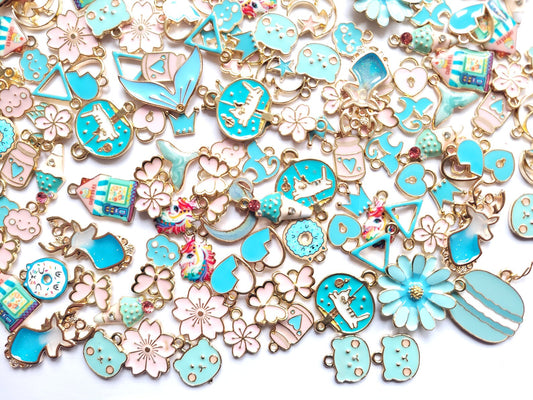 Blue enamel charms - jewellery making charms - Variety Pack - Ice cream, macaroon, flower charms