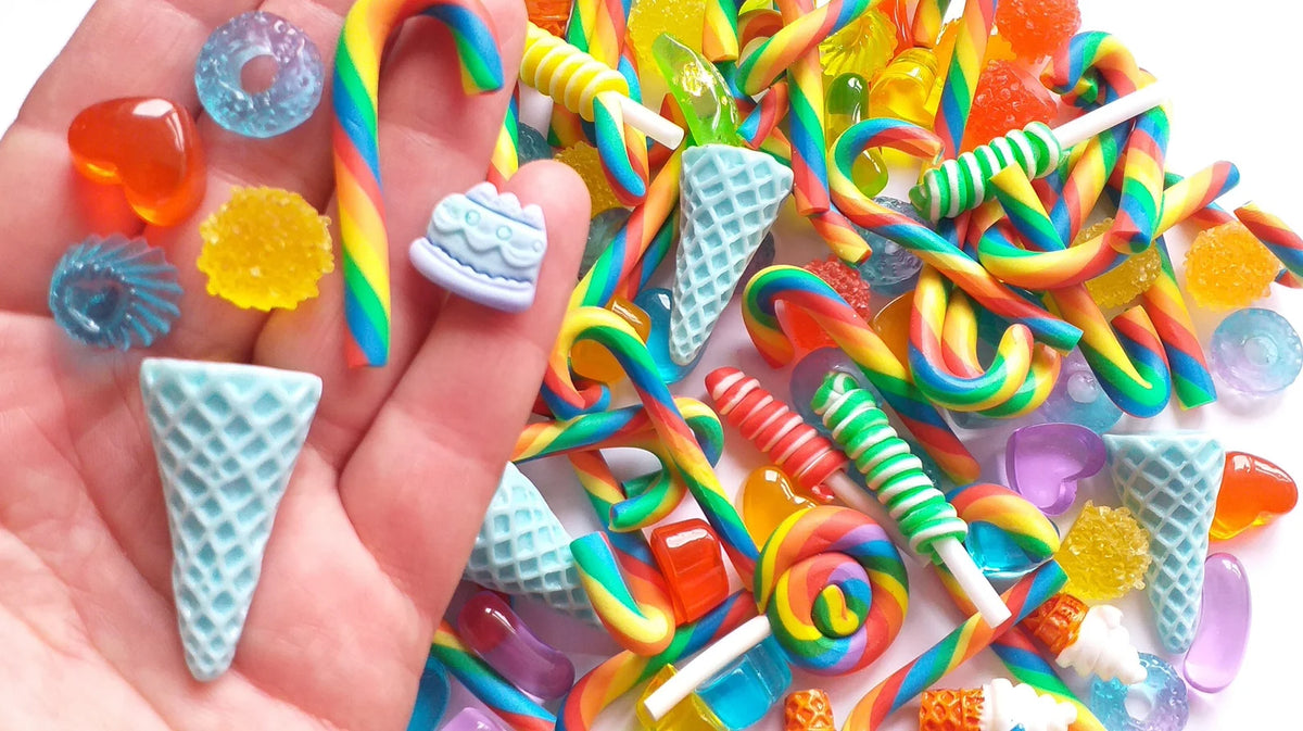 Rainbow Candy Cane and Ice Cream cabochon mix