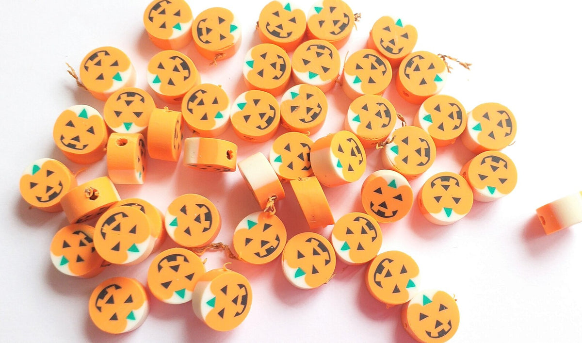 Polymer clay Halloween beads - Jack o lantern
