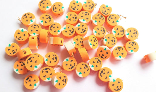 Polymer clay Halloween beads - Jack o lantern