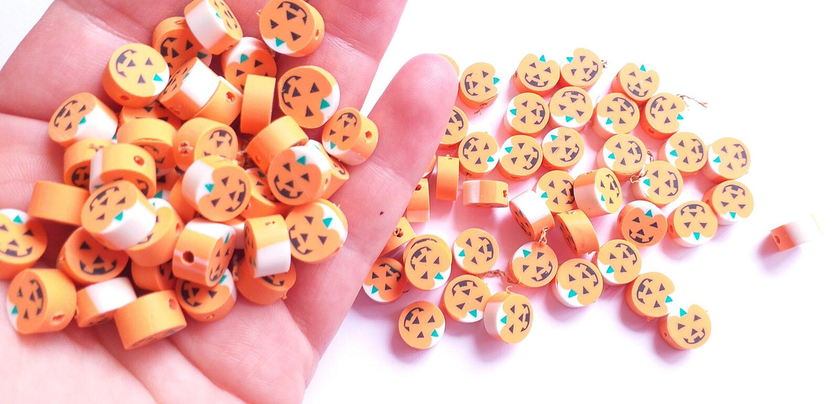 Polymer clay Halloween beads - Jack o lantern