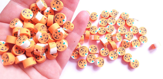 Polymer clay Halloween beads - Jack o lantern