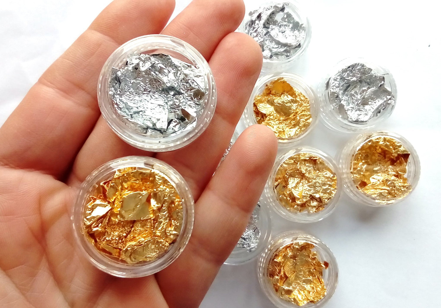Pot of gold leaf - for UV epoxy resin and more - mold creations - kawaii craft supplies, gold foil and silver foil, silver leaf