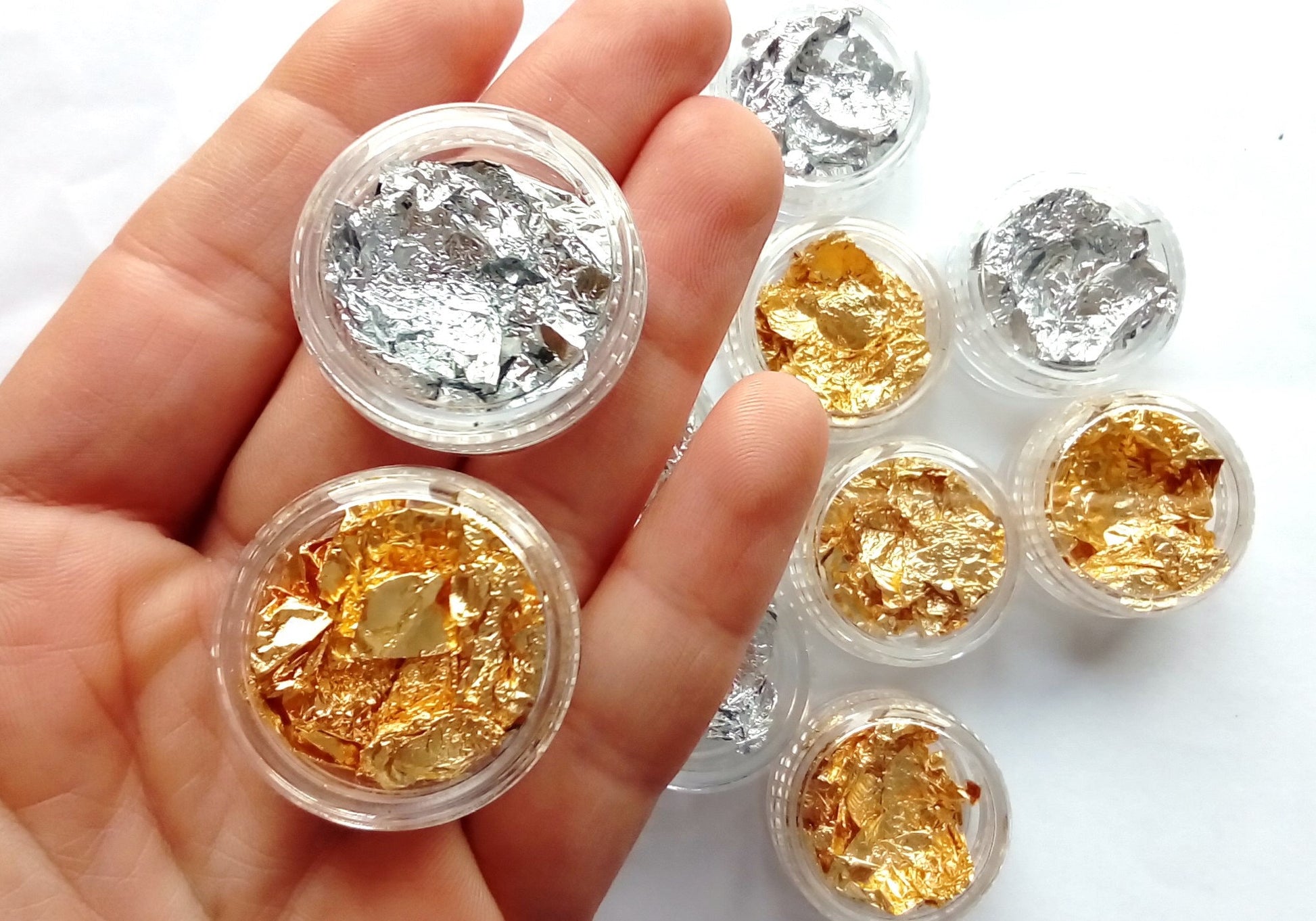 Pot of gold leaf - for UV epoxy resin and more - mold creations - kawaii craft supplies, gold foil and silver foil, silver leaf