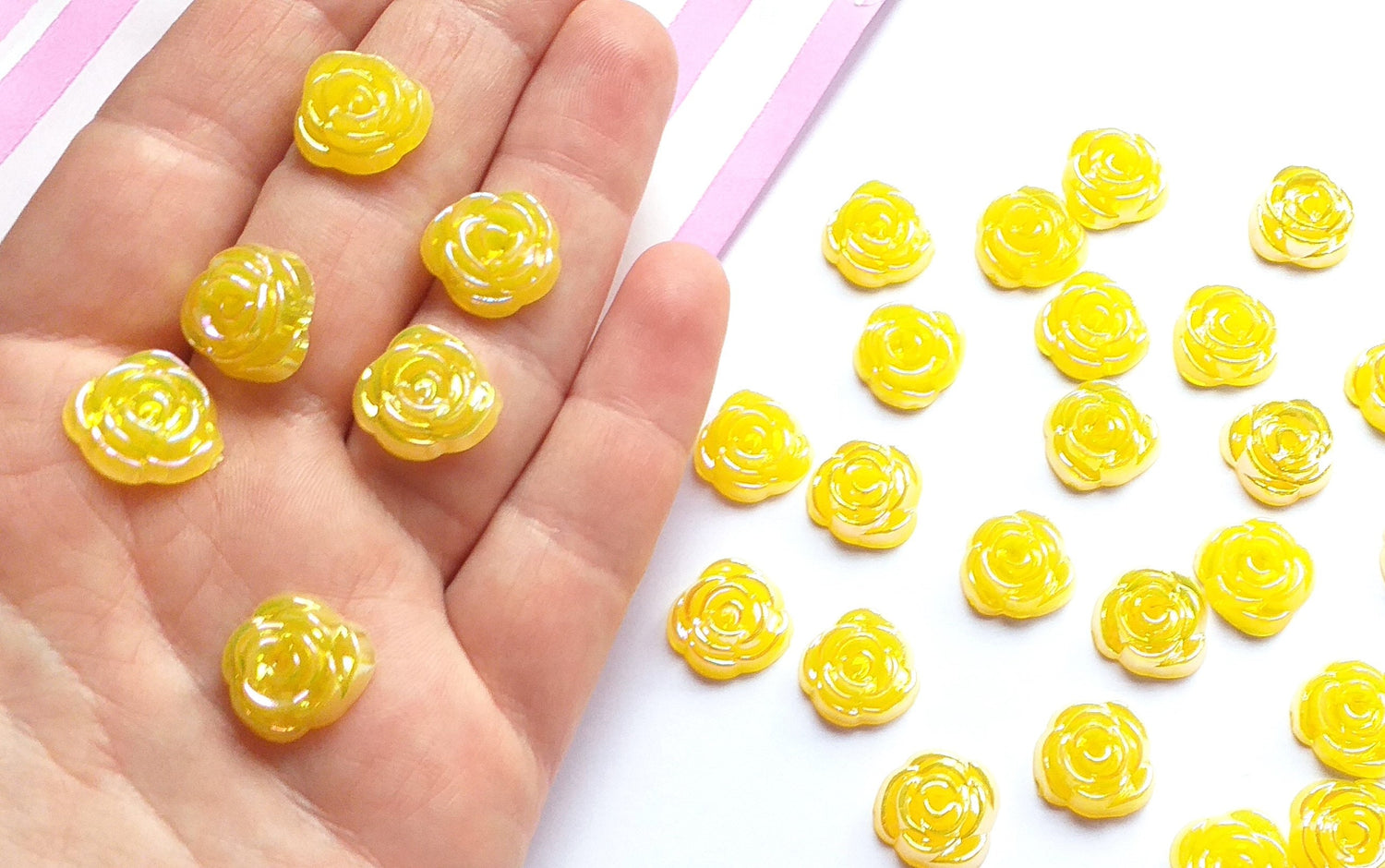 20/50pcs - 15mm YELLOW AB rose cabochons, flower cabs, decoden craft supplies,