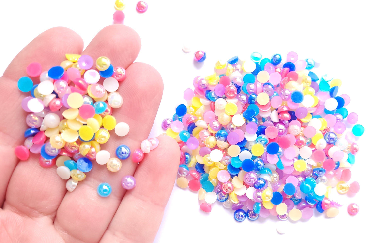 200/500/1000 pcs 5mm Half Pearl - tutti frutti mix - iridescent high shine AB rainbow coated domed pearls
